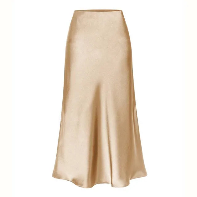 Levoire | A-Ligne Satin Midi Jupe Jaune clair