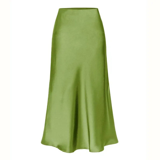 Levoire | A-Ligne Satin Midi Jupe Vert
