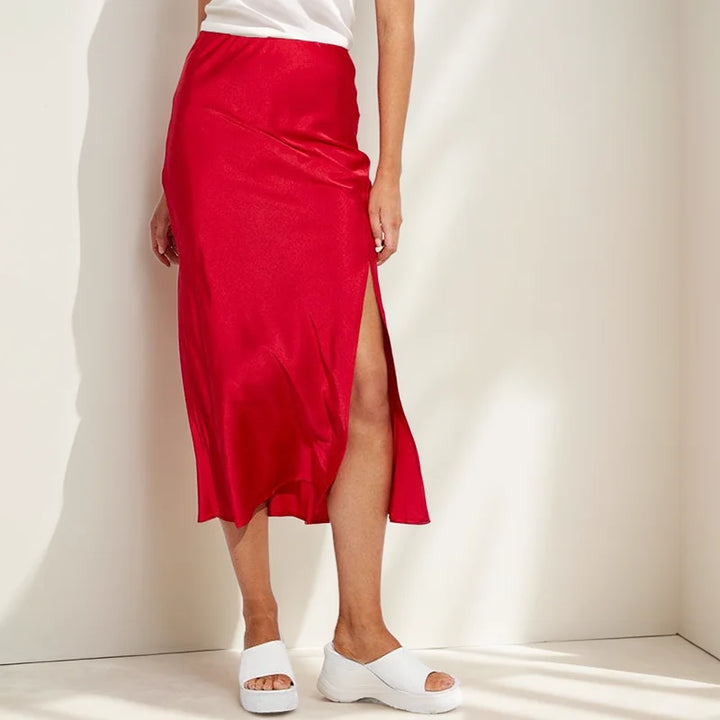 Levoire | A-Ligne Satin Midi Jupe