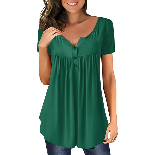 Levoire | Blouse Trendy Bleu Roi Avec Détails Boutonnés Vert