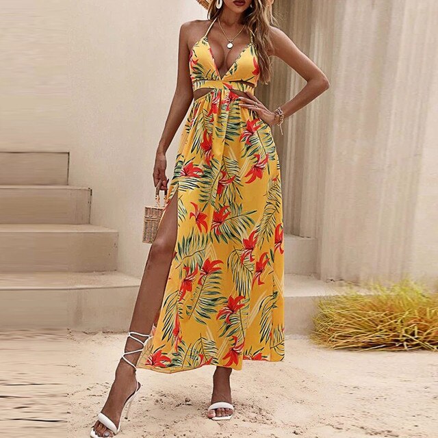 Levoire | Robe À Motif Floral Maxi Longueur Jaune