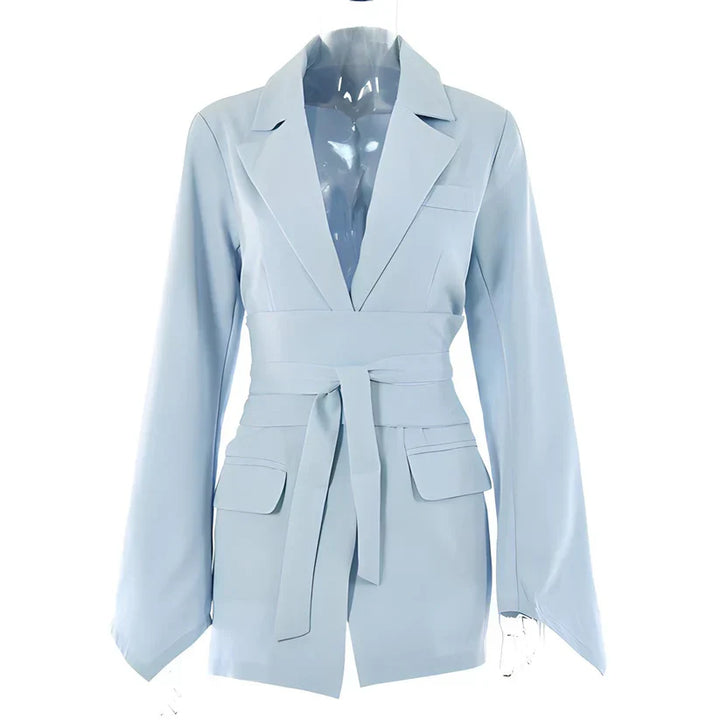 Levoire | Blazer Élégant Avec Ceinture Bleu