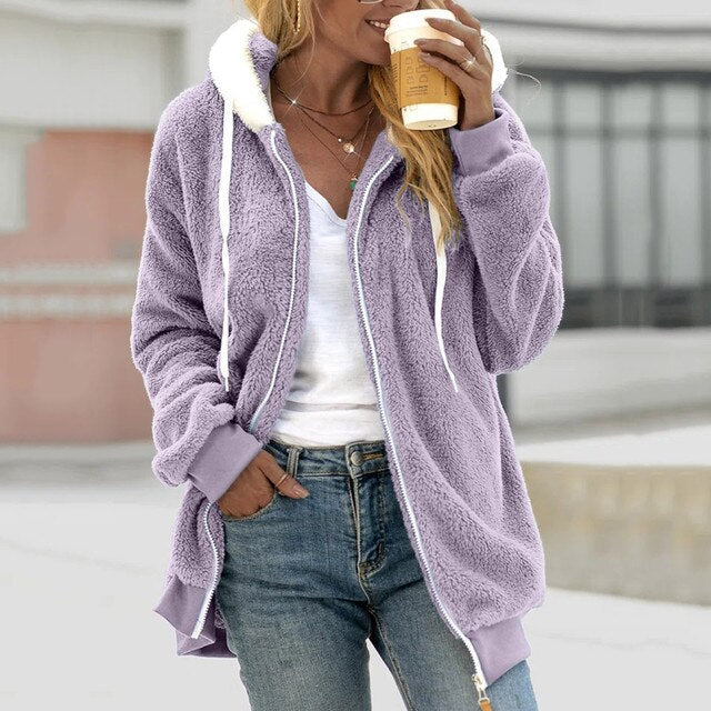 Levoire Manteau en fleece élégant et décontracté avec capuche Violet