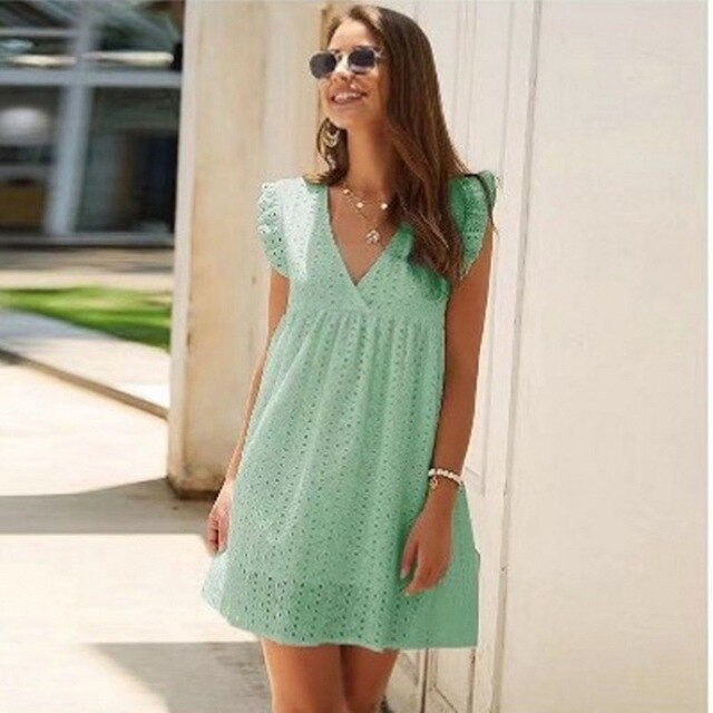 Levoire | Robe En Dentelle Pour Femmes Avec Volants Vert
