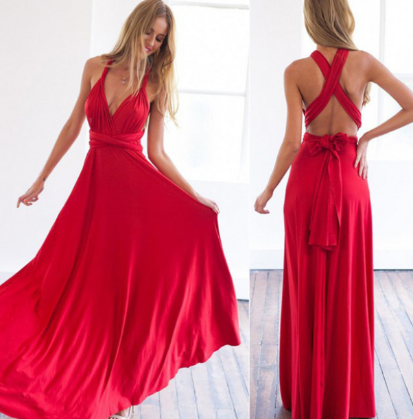 Levoire | Robe De Soirée Multi-Wrap Élégante À Dos Nu Longue Rot