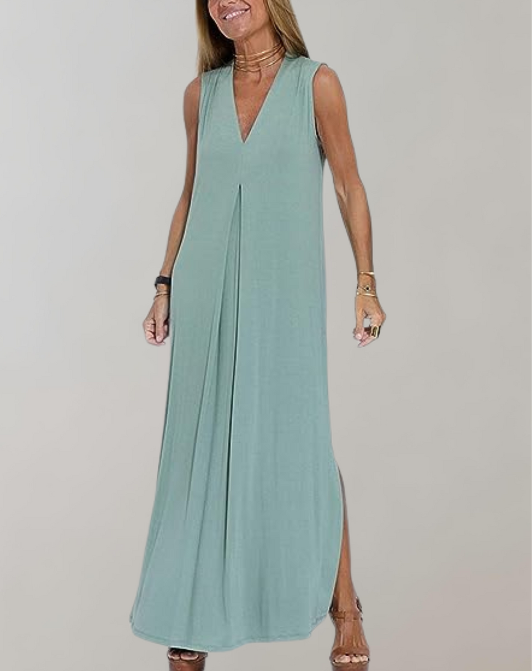 Levoire – Robe amincissante avec décolleté en V Vert