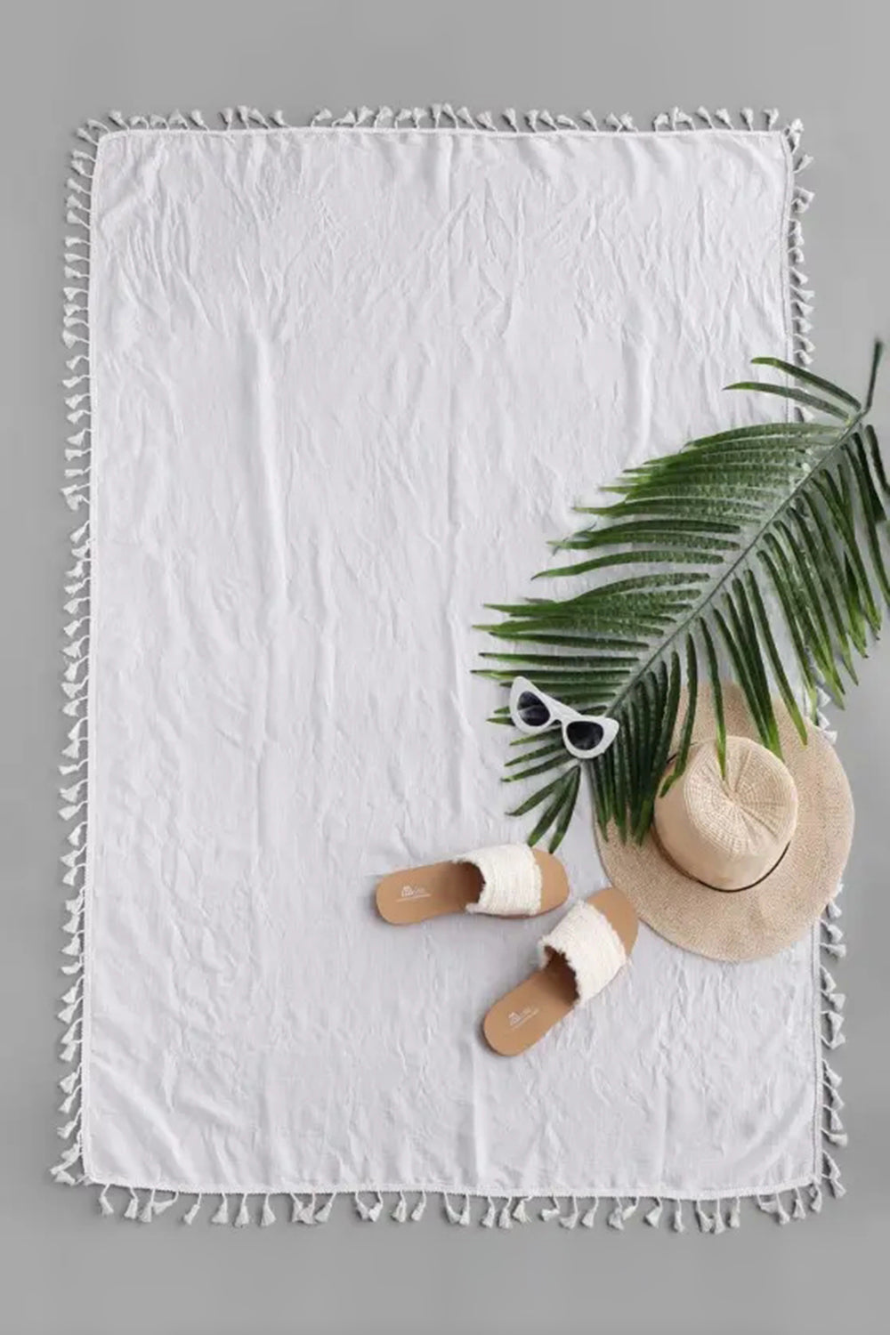Levoire | Couverture de plage d'été transparente à franges droites Blanc Taille unique