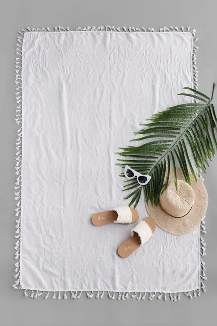 Levoire | Couverture de plage d'été transparente à franges droites Blanc Taille unique