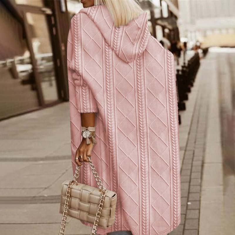 Levoire | Veste En Tricot Longue Chaude Avec Capuche Pour Femmes Rosa