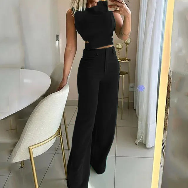 Levoire | Ensemble À Deux Pièces Avec Haut Uni Et Pantalon À Boutons Noir
