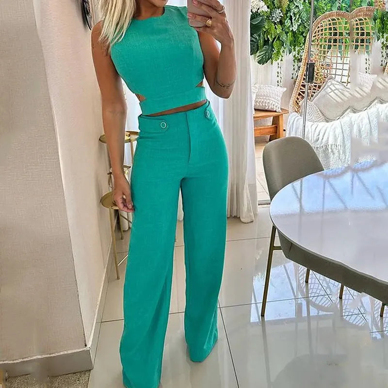 Levoire | Ensemble À Deux Pièces Avec Haut Uni Et Pantalon À Boutons