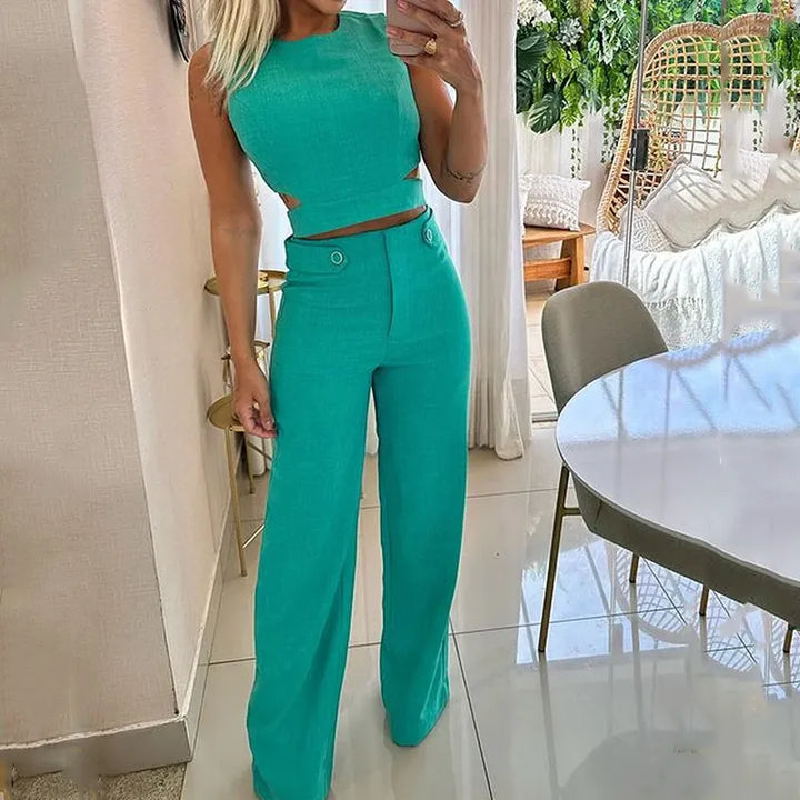 Levoire | Ensemble À Deux Pièces Avec Haut Uni Et Pantalon À Boutons