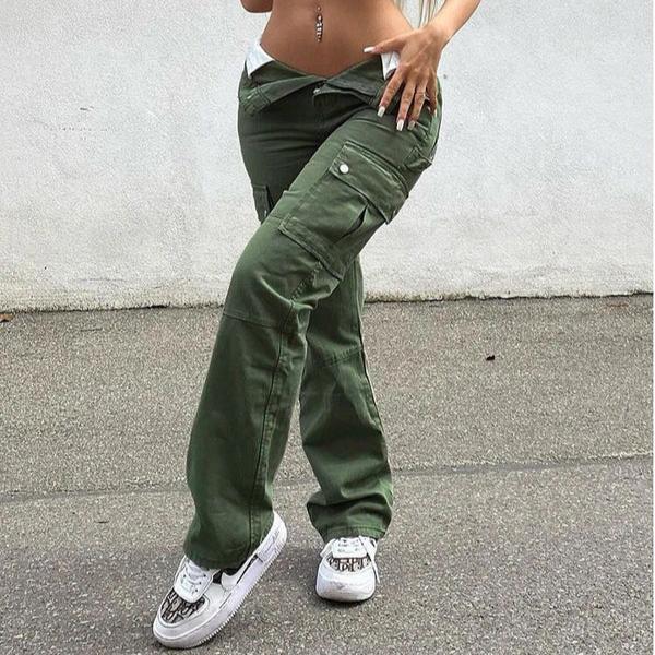 Levoire | Pantalons Cargo Taille Haute Confortables Avec Plusieurs Poches Vert
