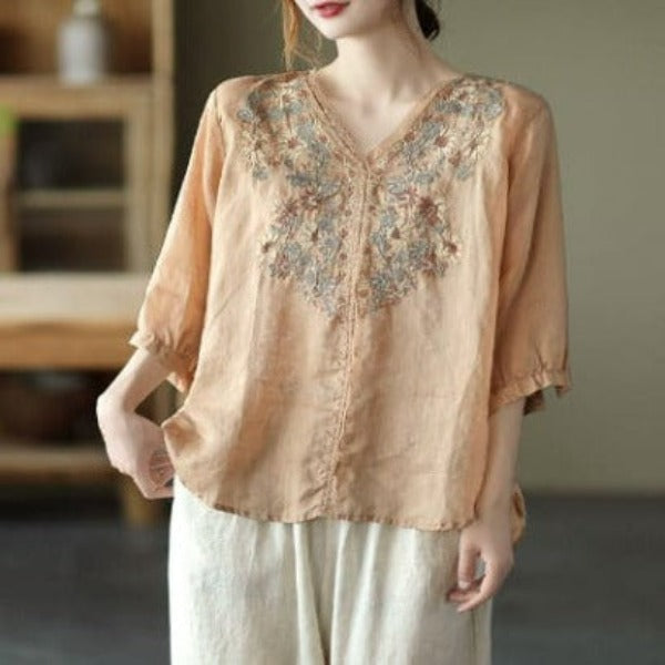 Levoire | Chemisier En Coton Pour Femmes Coupe Decontractee Beige