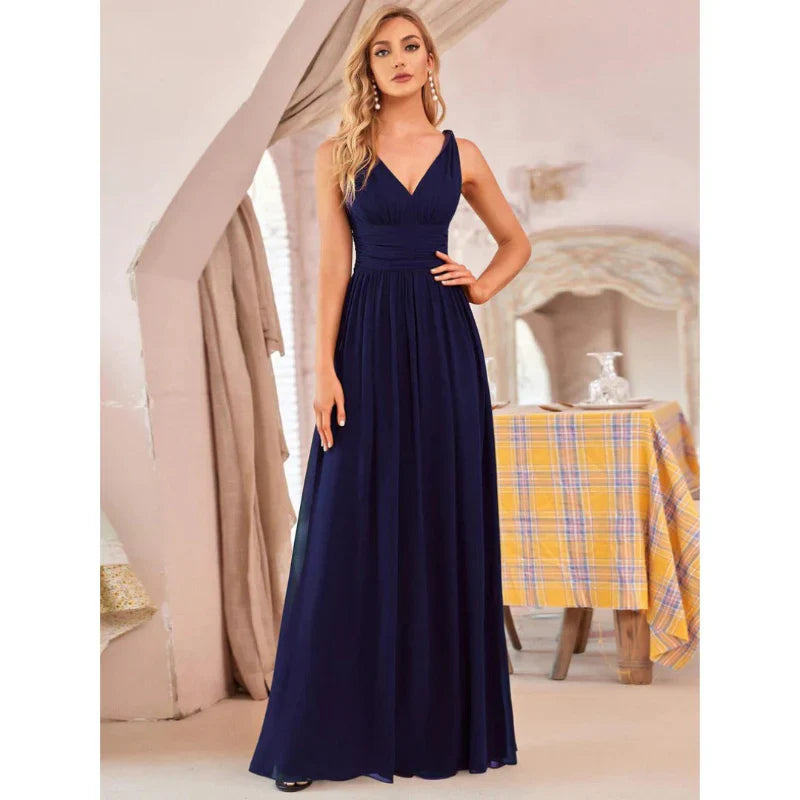 Levoire | Robe D'Invité De Mariage Sans Manches À Col En V - Maxi Bleu Marine