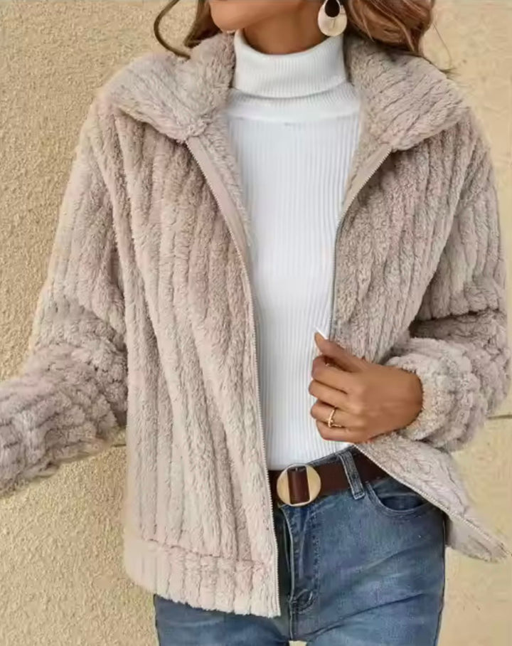 Levoire | Veste chaude à manches longues en fourrure avec fermeture éclair Beige