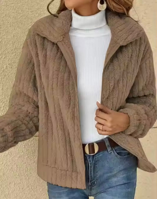 Levoire | Veste chaude à manches longues en fourrure avec fermeture éclair Kaki