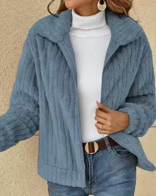 Levoire | Veste chaude à manches longues en fourrure avec fermeture éclair Bleu