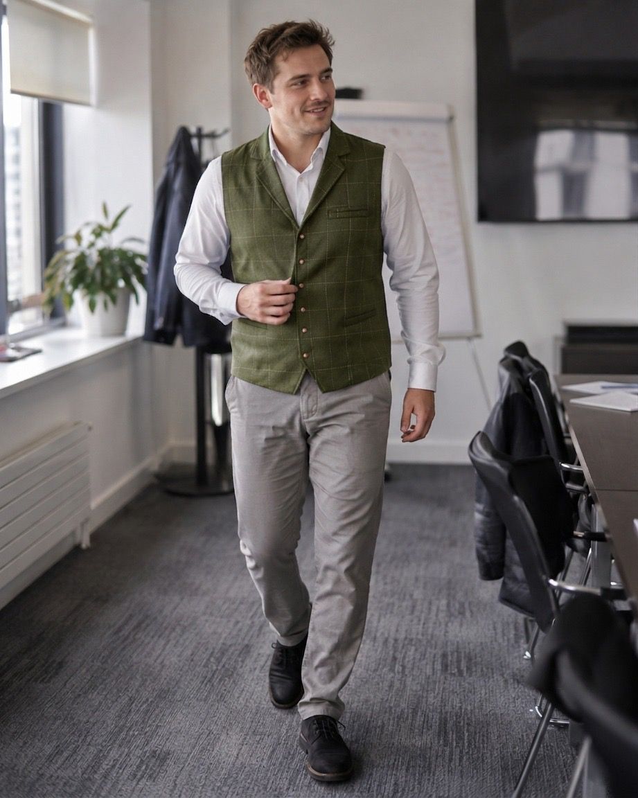 Avriane gilet pour homme avec motif à carreaux et patte de boutonnage
