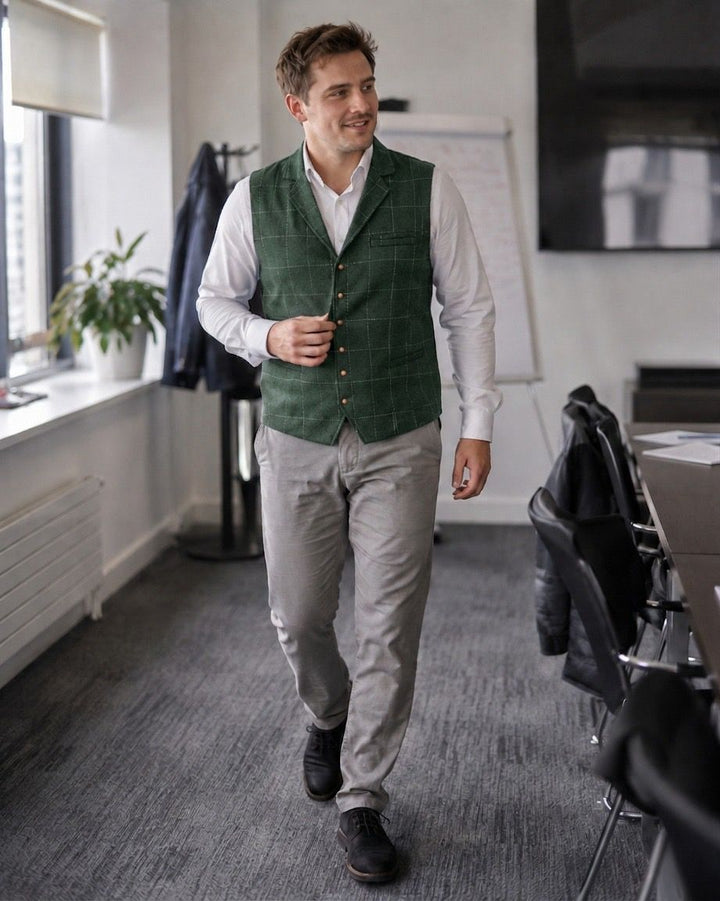 Avriane gilet pour homme avec motif à carreaux et patte de boutonnage