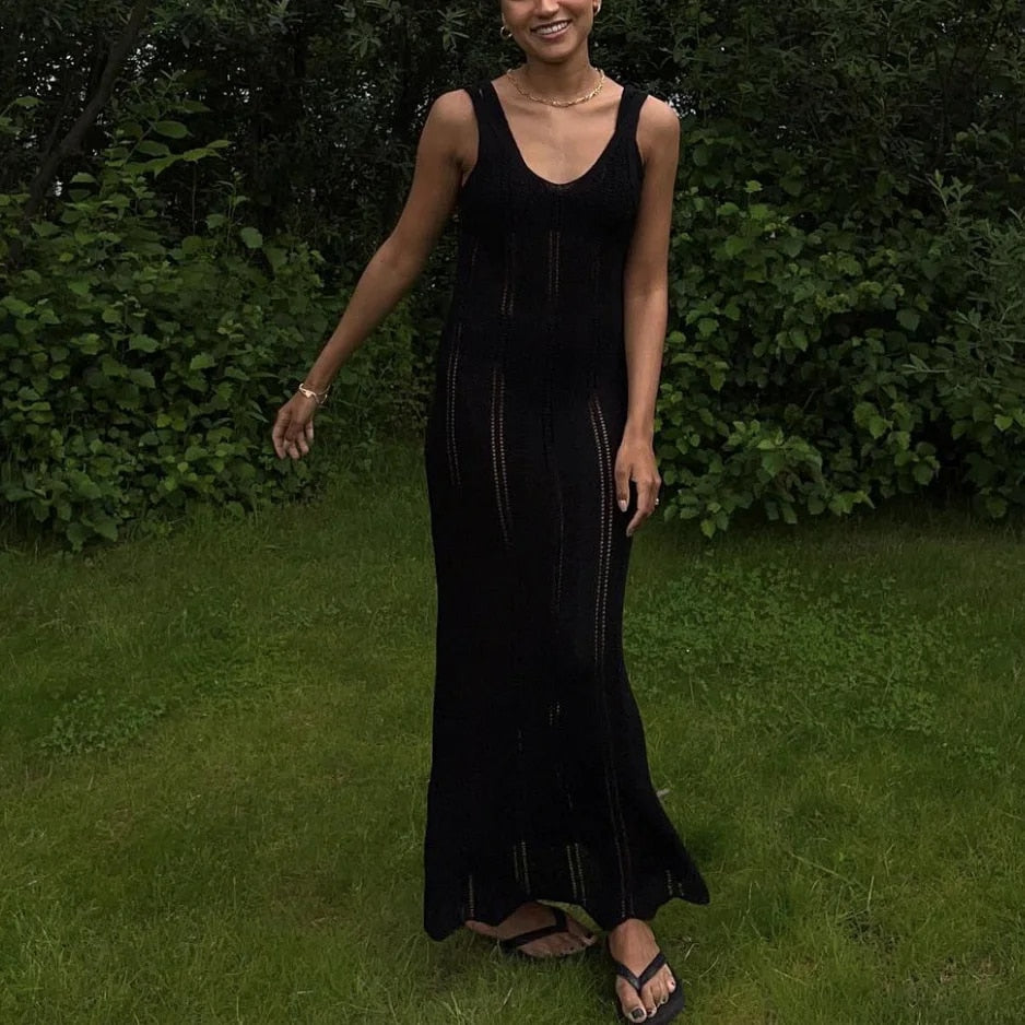 Levoire | Robe Longue À Dos En Tricot Hult Noir