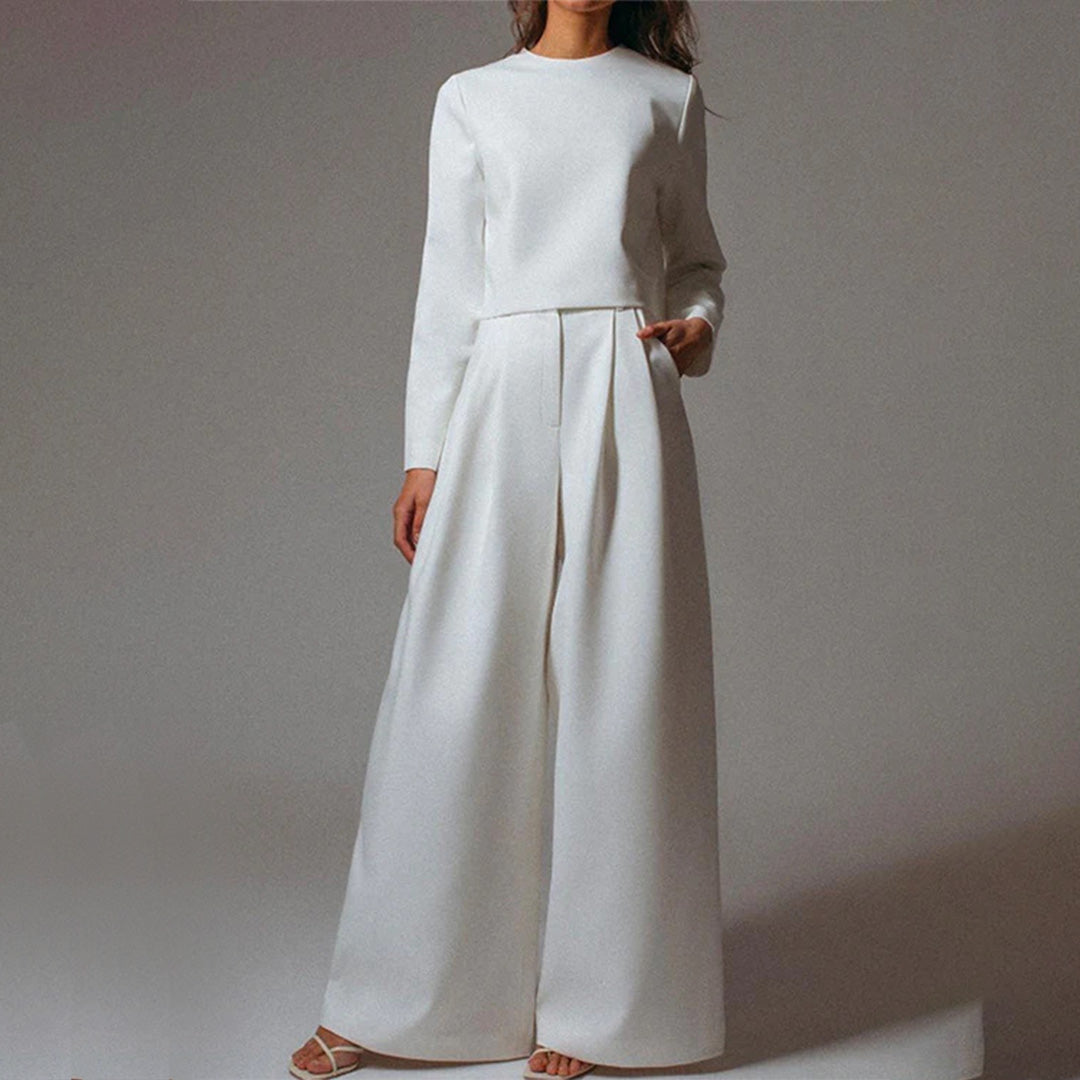 Levoire | Haut Manches Longues Encolure Ronde Pantalon Large Blanc