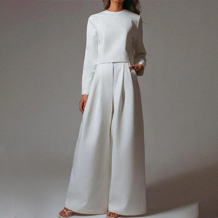 Levoire | Haut Manches Longues Encolure Ronde Pantalon Large Blanc