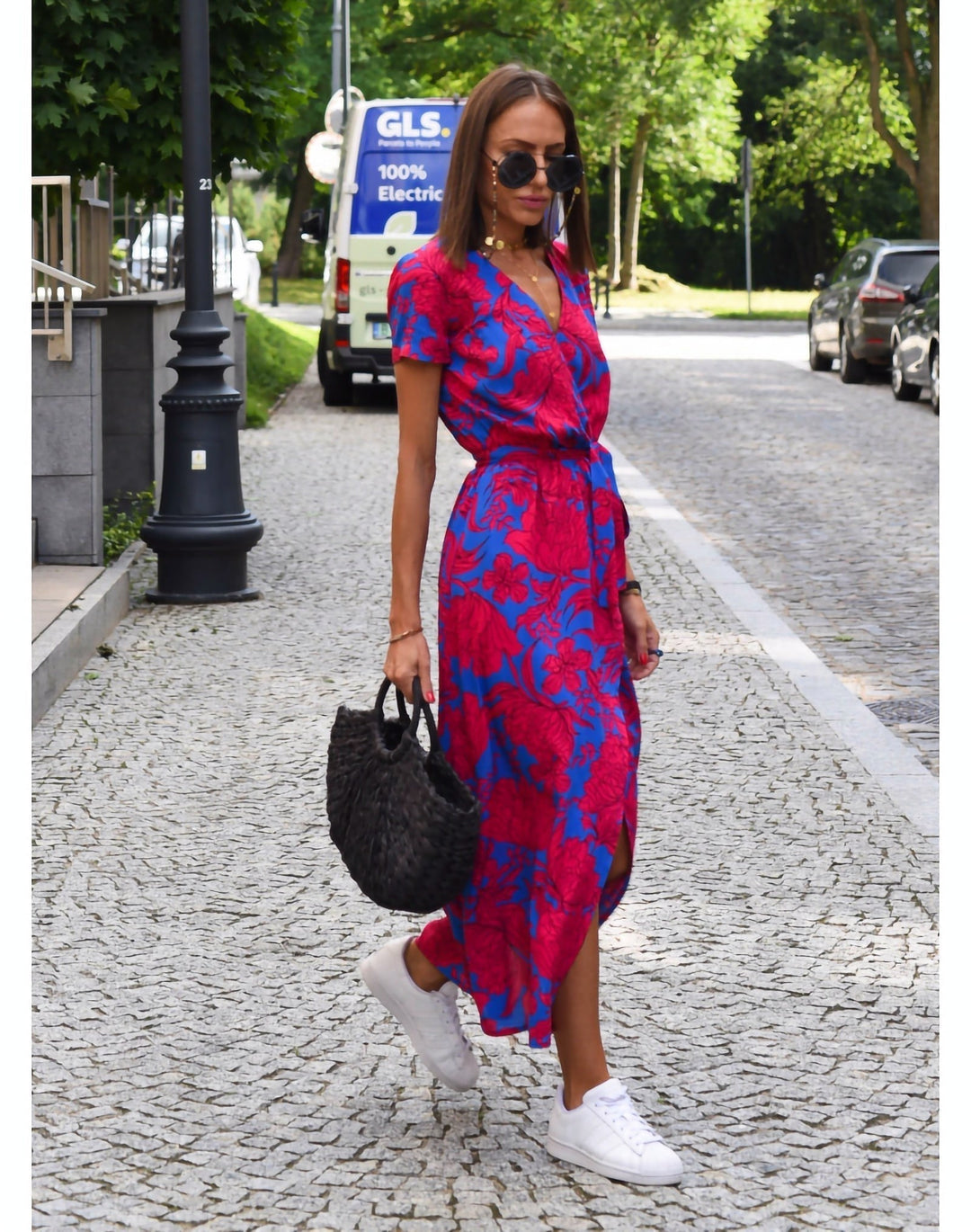 Levoire | Robe Maxi À Manches Courtes Imprimée Robe D'Été