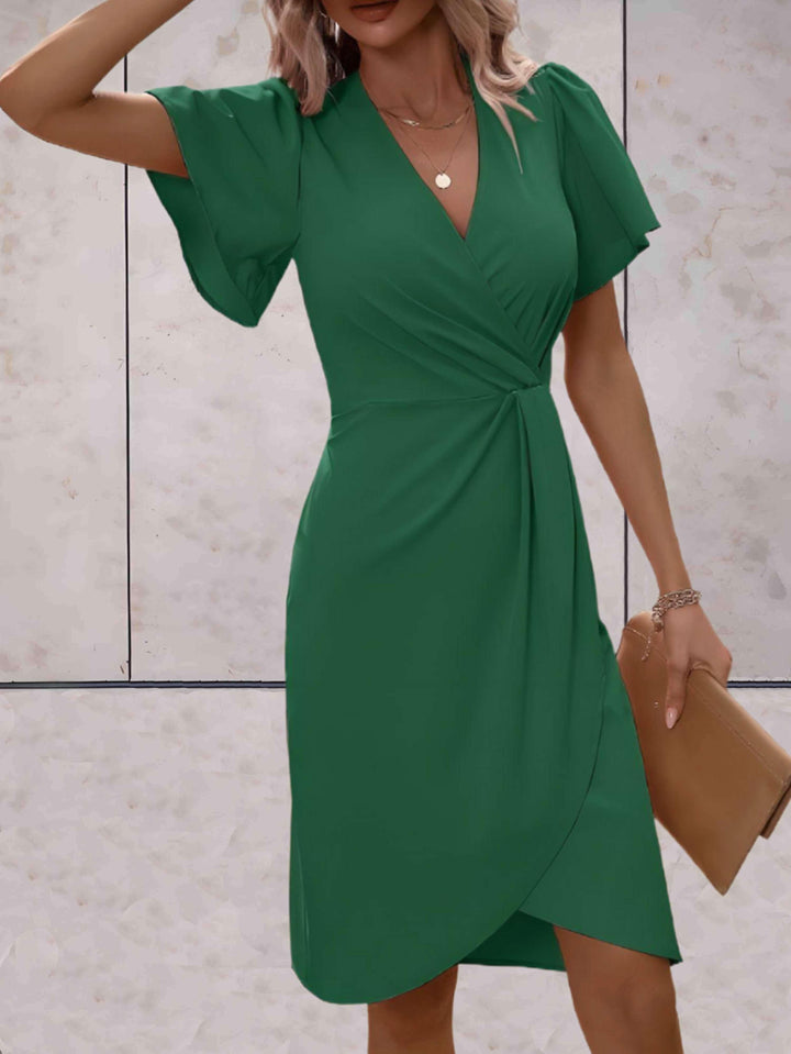 Levoire | Robe Élégante À Col En V Avec Manches Papillon, Mi-Genou