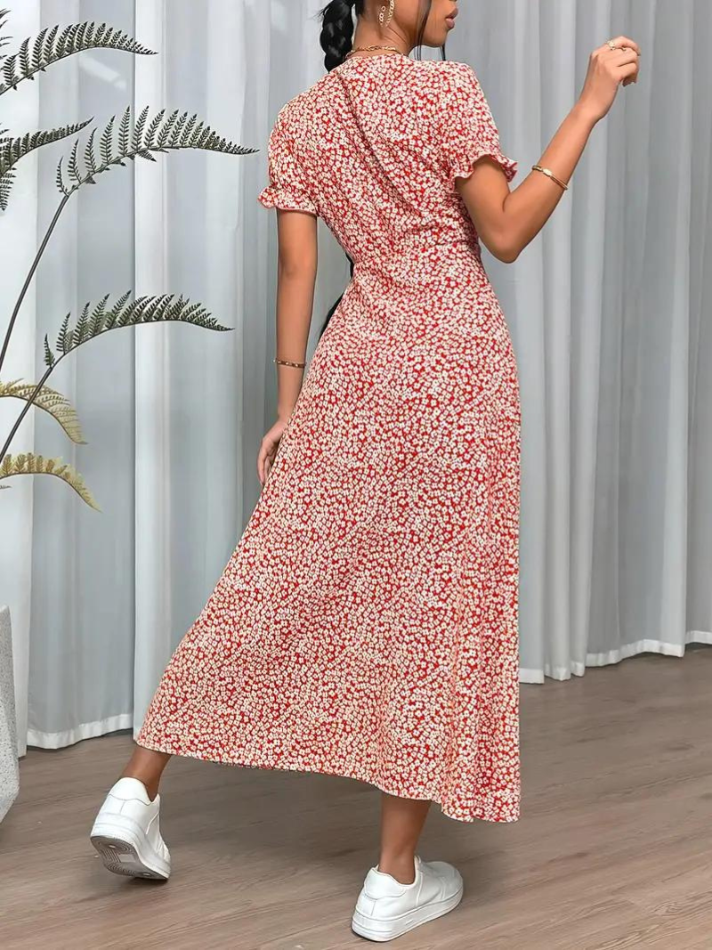 Levoire | Robe D'Été Longue À Manches Courtes Fendue