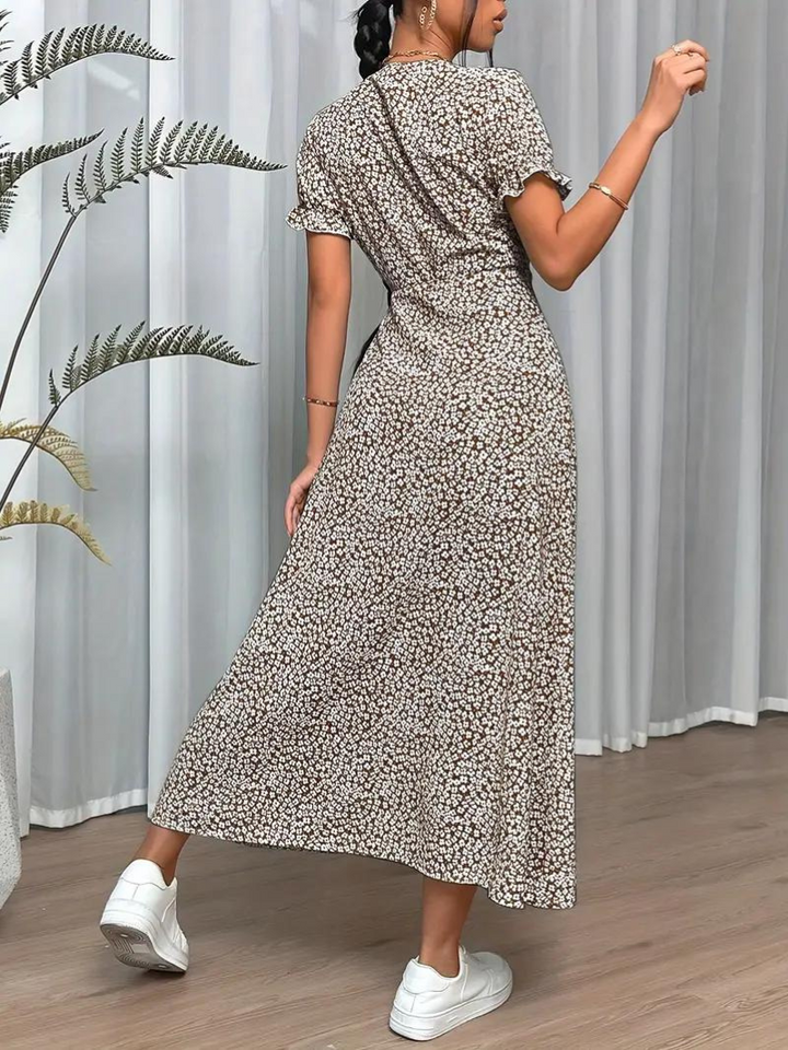Levoire | Robe D'Été Longue À Manches Courtes Fendue