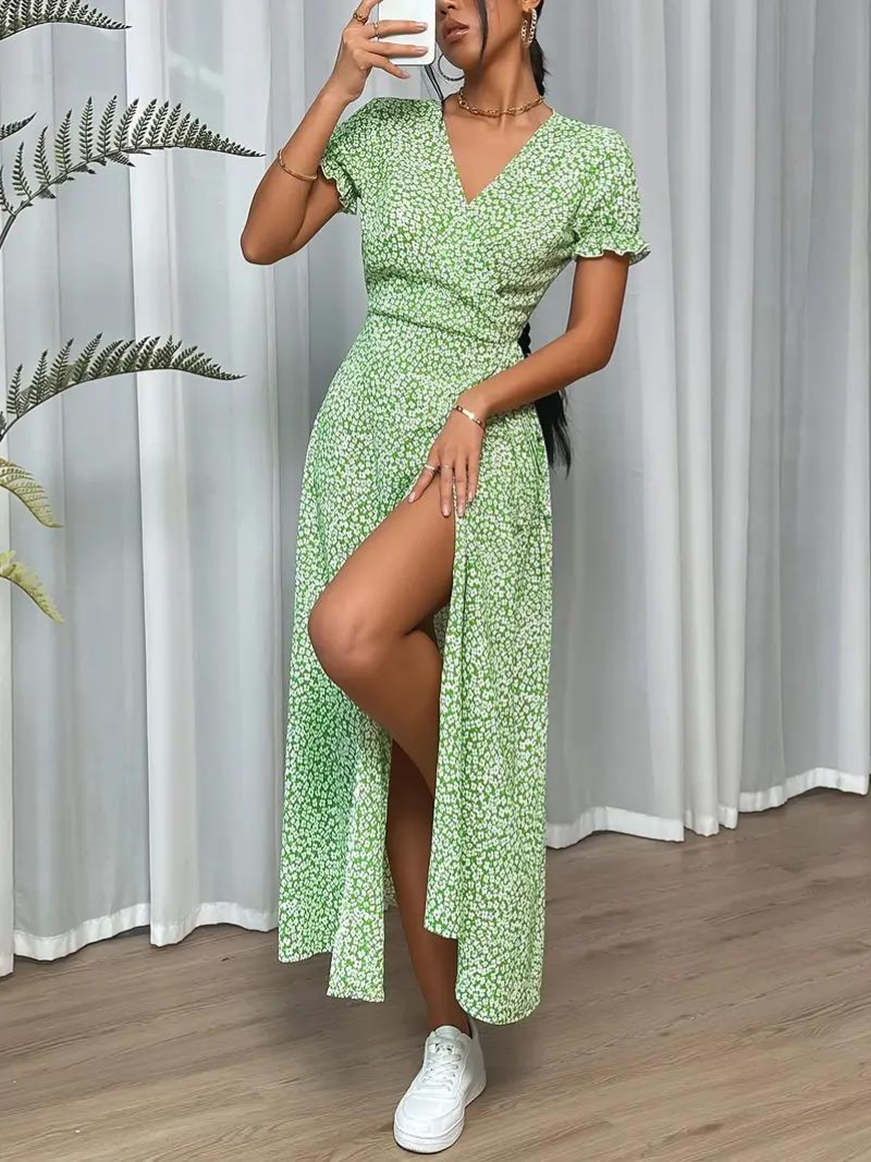 Levoire | Robe D'Été Longue À Manches Courtes Fendue