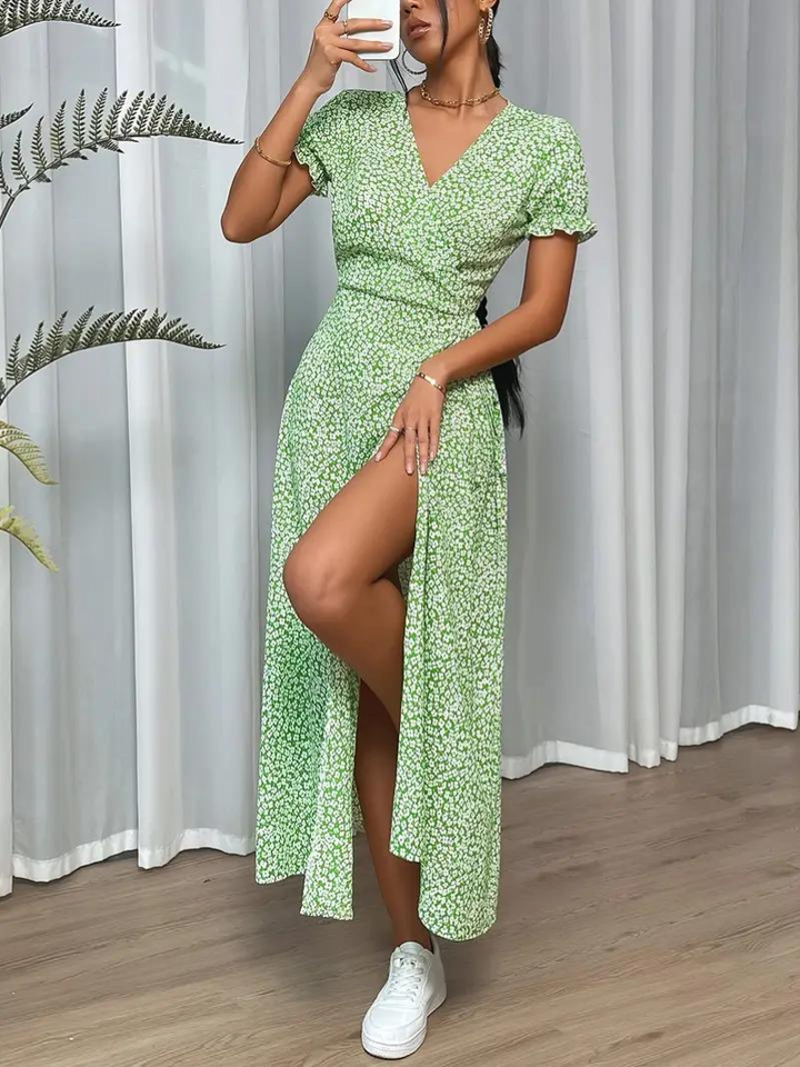 Levoire | Robe D'Été Longue À Manches Courtes Fendue