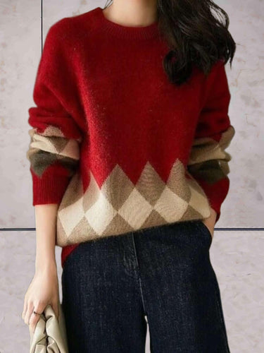 Levoire | Grande Taille Pull Tricoté En Couleurs Contrastantes Avec Un Col Ronde