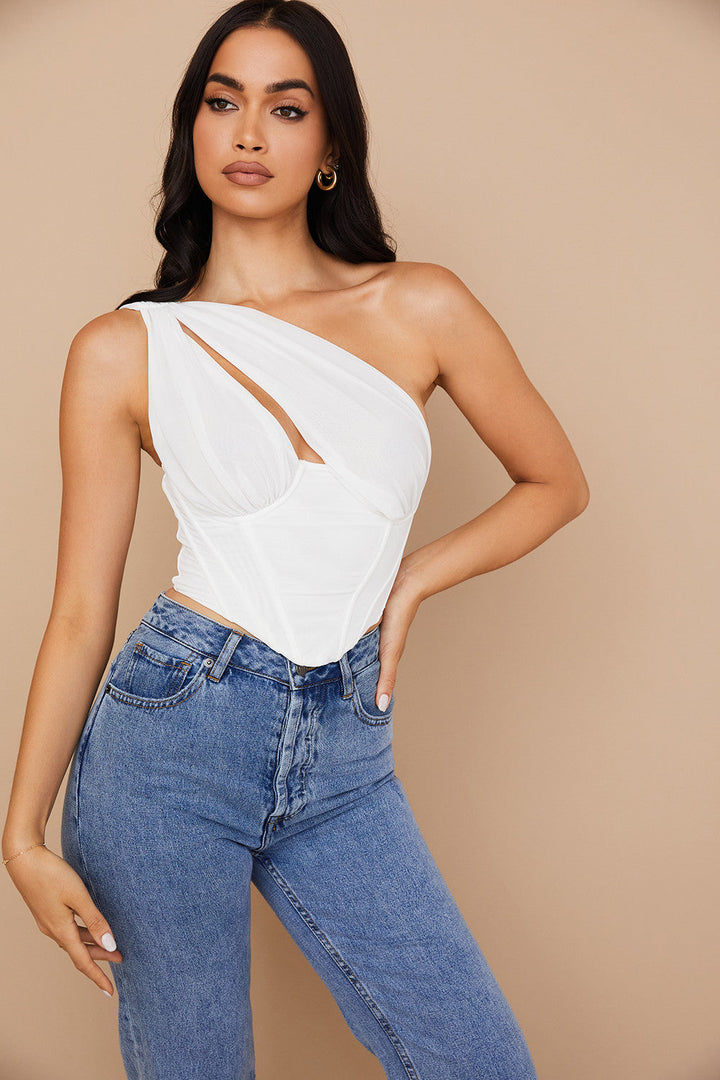 Levoire | Chemise Asymétrique Blanche Avec Réseau Et Découpe