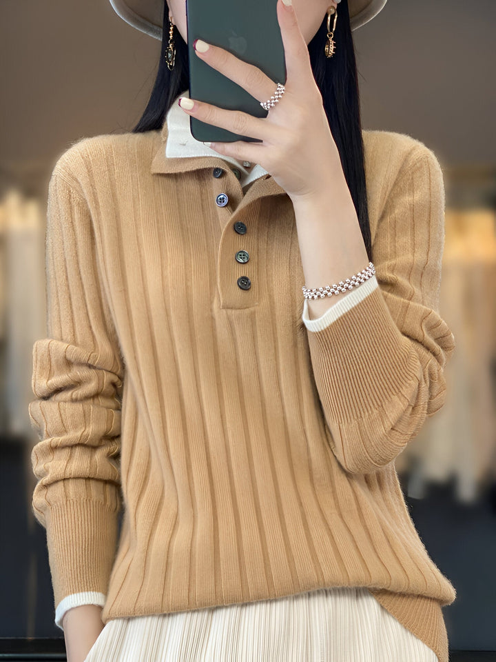 Levoire | Décontracté Pull À Col Rabattu Top En Tricot Pour Femmes Khaki