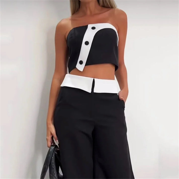 Levoire | Crop Top & Pantalon Largemonté Taille Haute Satz Noir Haut & Pantalon