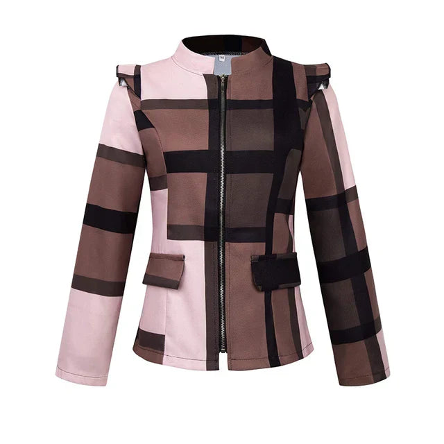 Levoire | Veste À Carreaux Élégante Avec Fermeture Éclair Braun