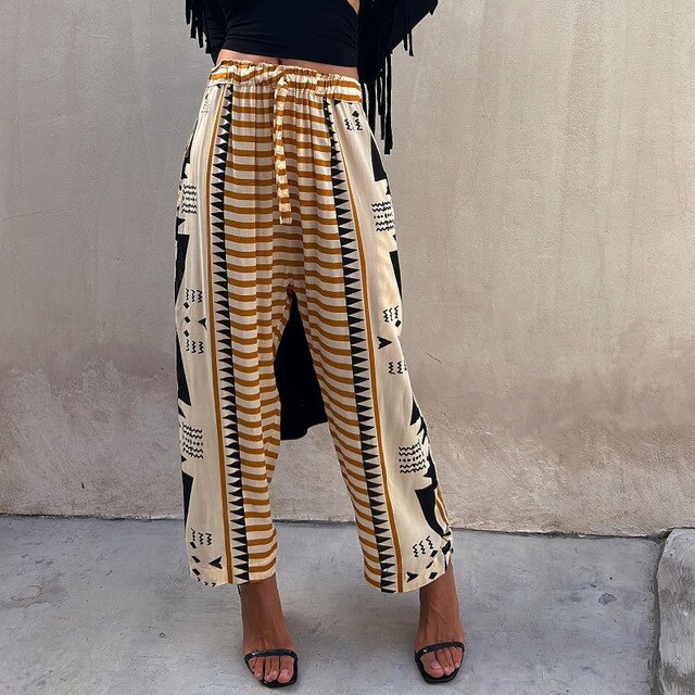 Levoire | Pantalon Imprimé Géométrique Jaune