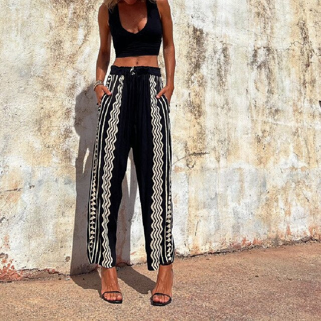 Levoire | Pantalon Imprimé Géométrique Noir