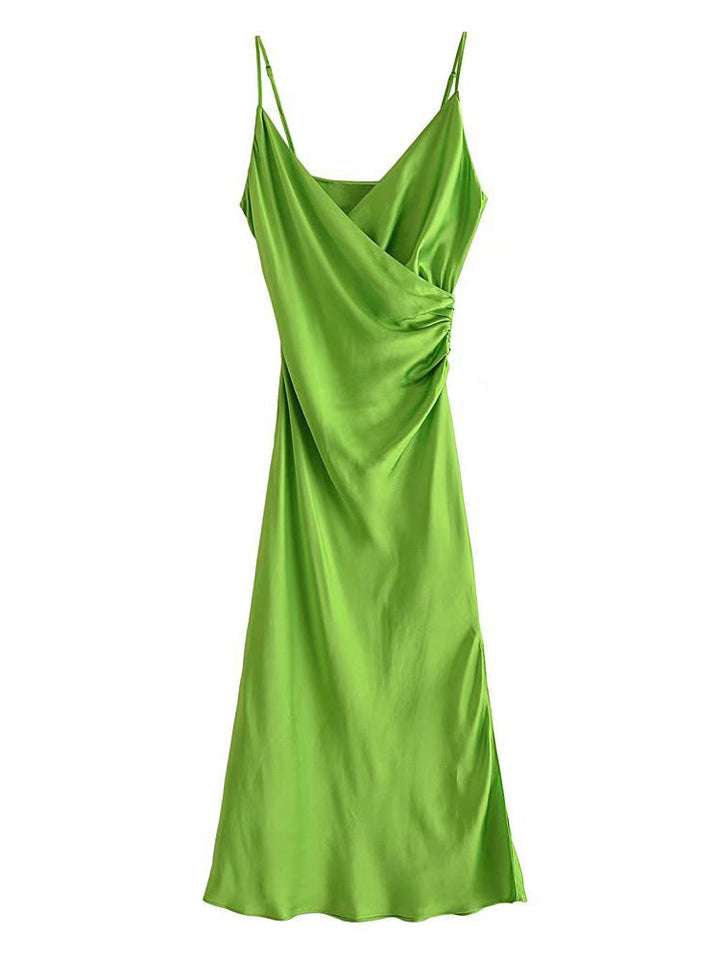 Levoire | Satin Drapé Dos Ouvert Midi-Robe