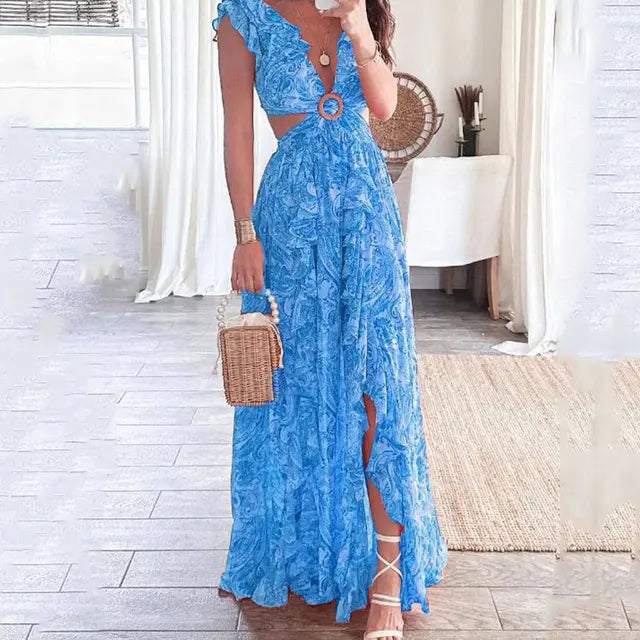 Levoire | Robe D'Été Sans Bretelles Col Rond Robe Décontractée Bleu