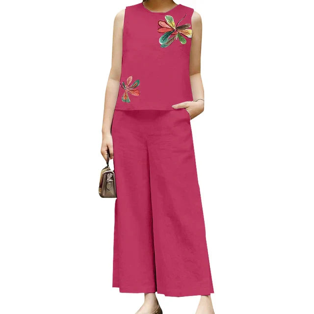 Levoire | Haut À Fleurs Brodé Et Pantalon Ample Set