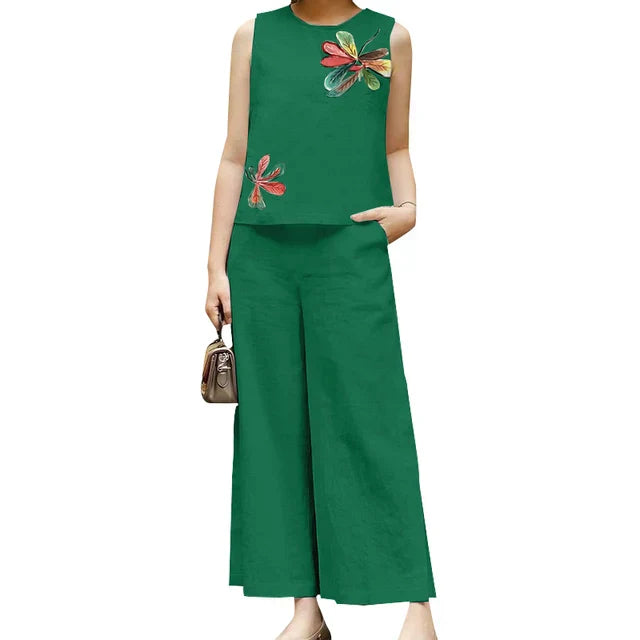 Levoire | Haut À Fleurs Brodé Et Pantalon Ample Set