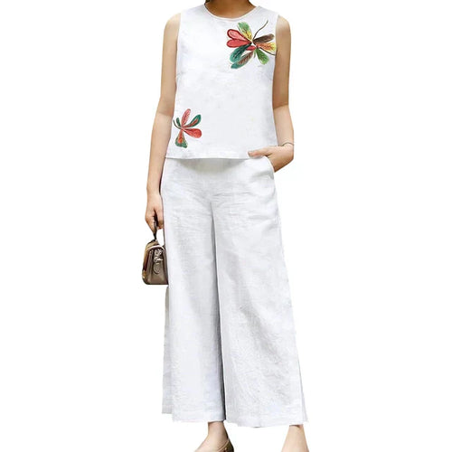 Levoire | Haut À Fleurs Brodé Et Pantalon Ample Set