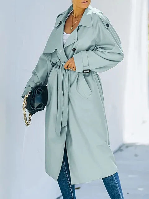 Levoire | Trench-Coat Élégant Long À Double Boutonnage Pour Femmes Bleu