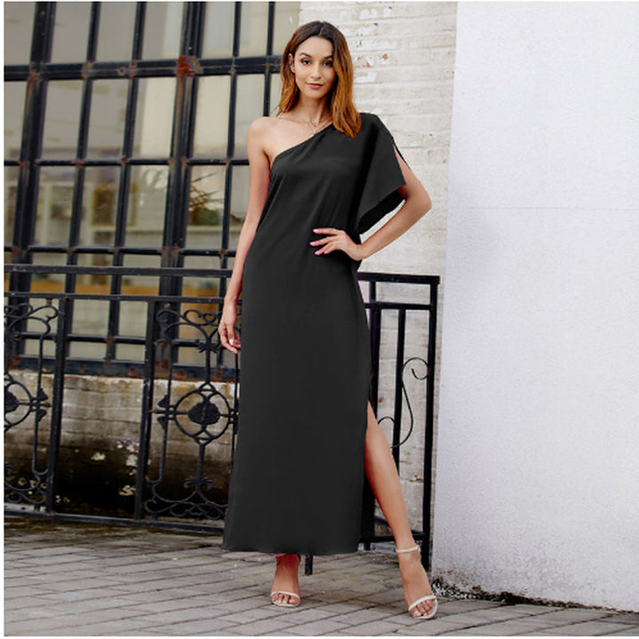 Levoire | Satina Une Robe Midi À Manches Lanternes Épaules Noir
