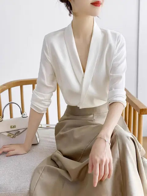 Levoire | Chemise V Satin Blanc