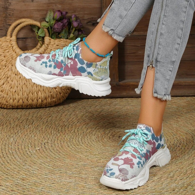 Levoire | Baskets Mesh De Loisir Avec Semelle Ergonomique Et Éléments Floraux Pour Femmes