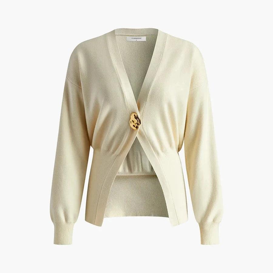 Levoire | Femmes Deep V-Col Longues Manches Haut Ajusté Blanc d'hiver